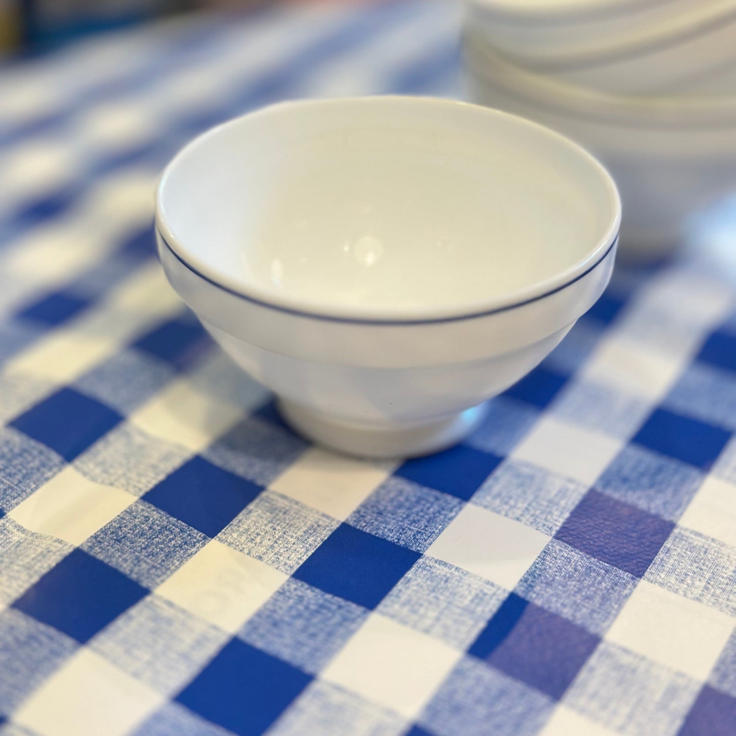 Blue gingham table cloth PVC with bowl