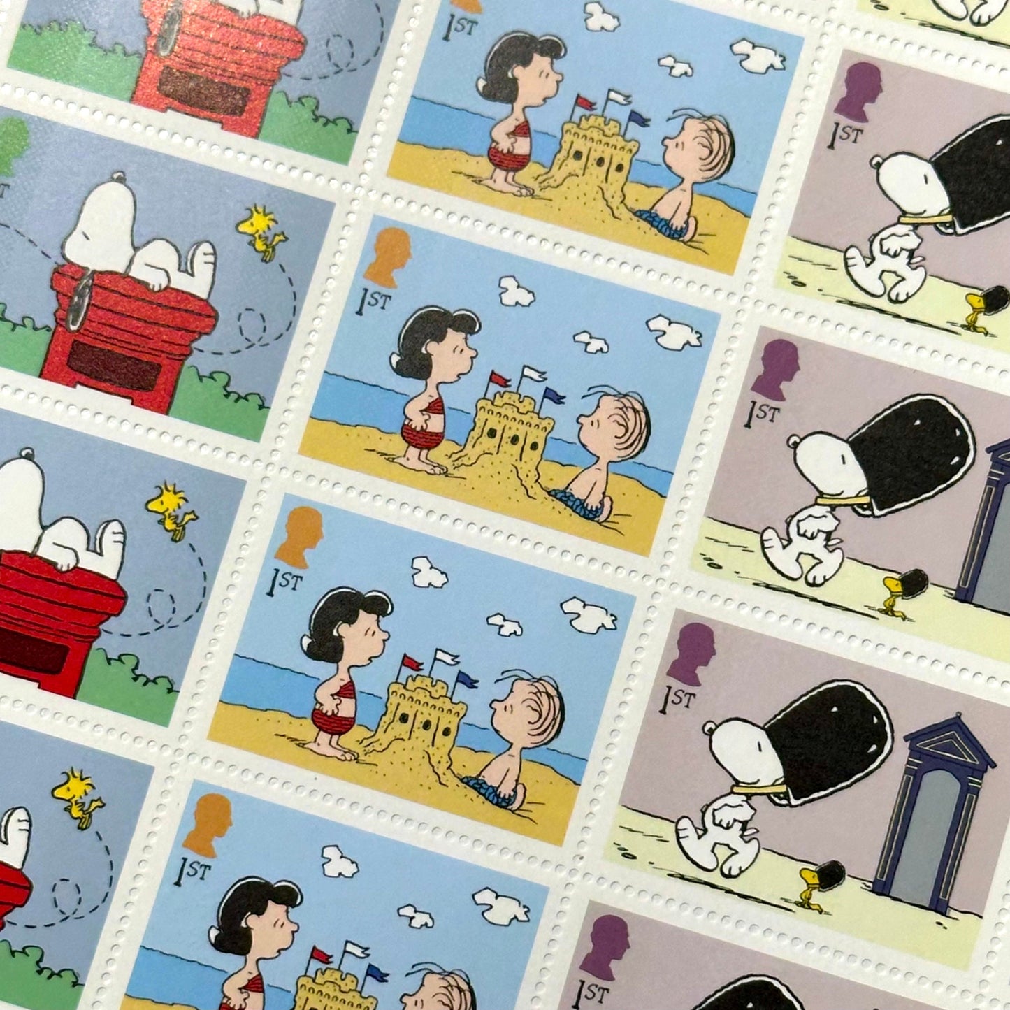 Collection of illustrated stamps featuring characters from a comic strip.