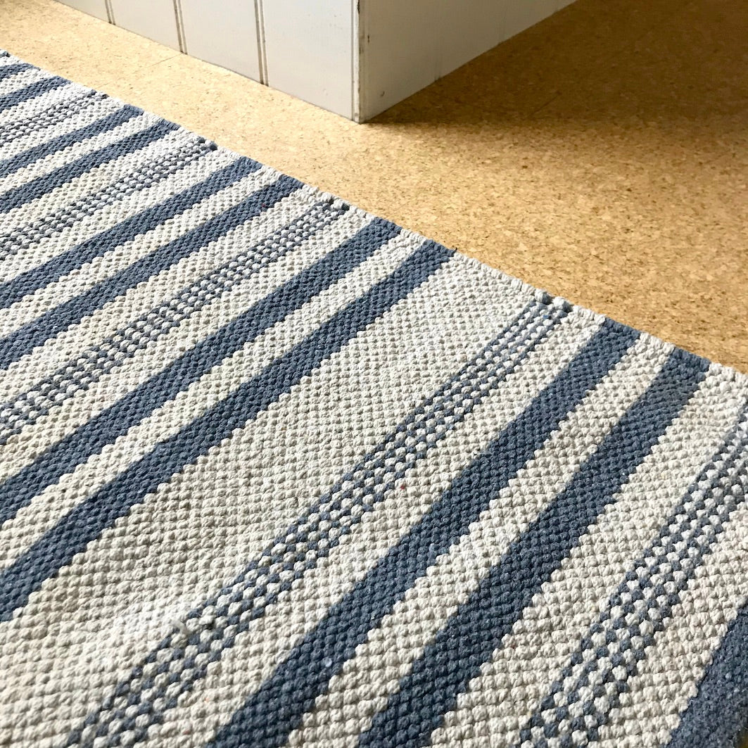Bathroom mat blue and white