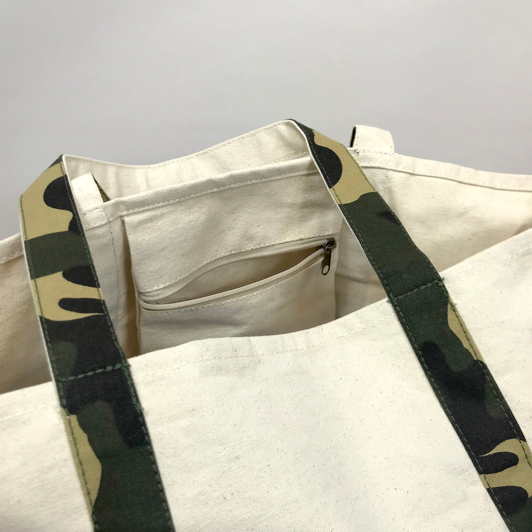 Canvas tote bag inside pocket detail