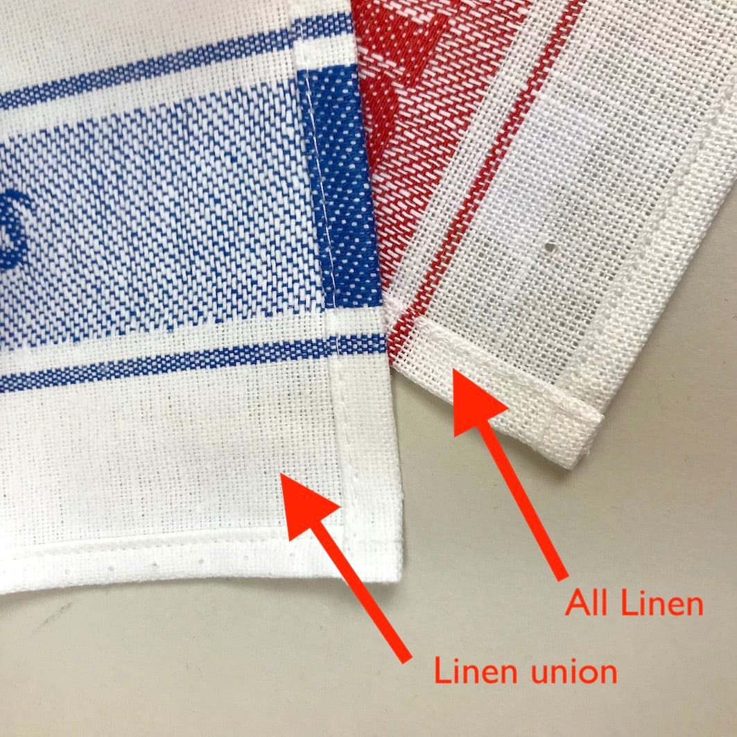 Linen union and pure linen tea towel comparison