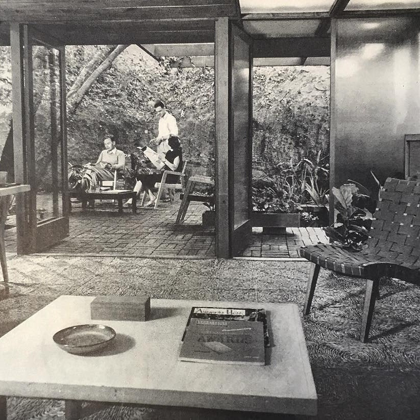 Seagrass mat mid century b&W