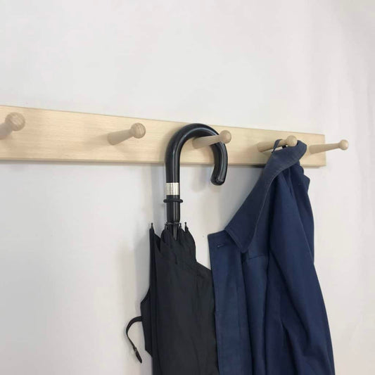 Utility Brighton wooden 6 peg coat peg rail brolly and coat