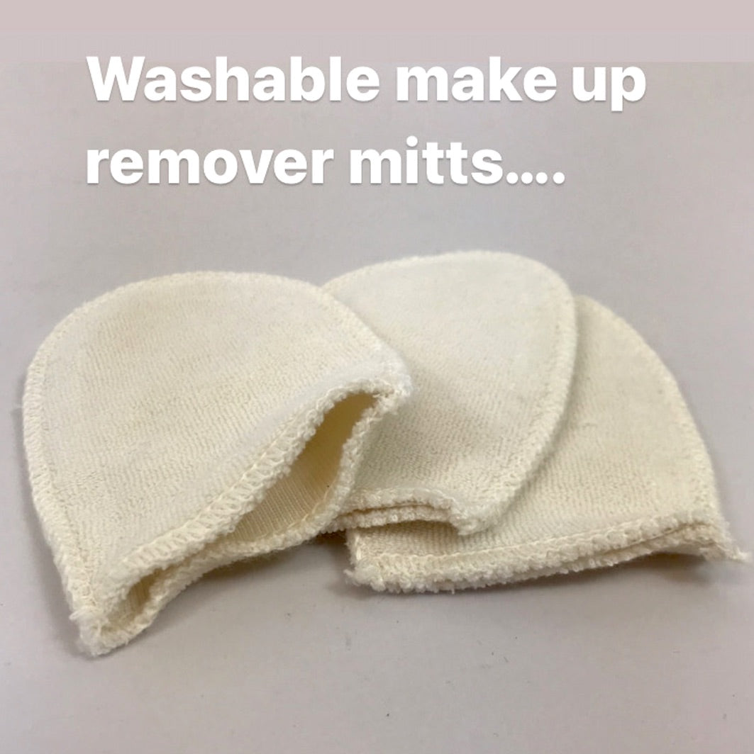 Washable make up remover mitts with text