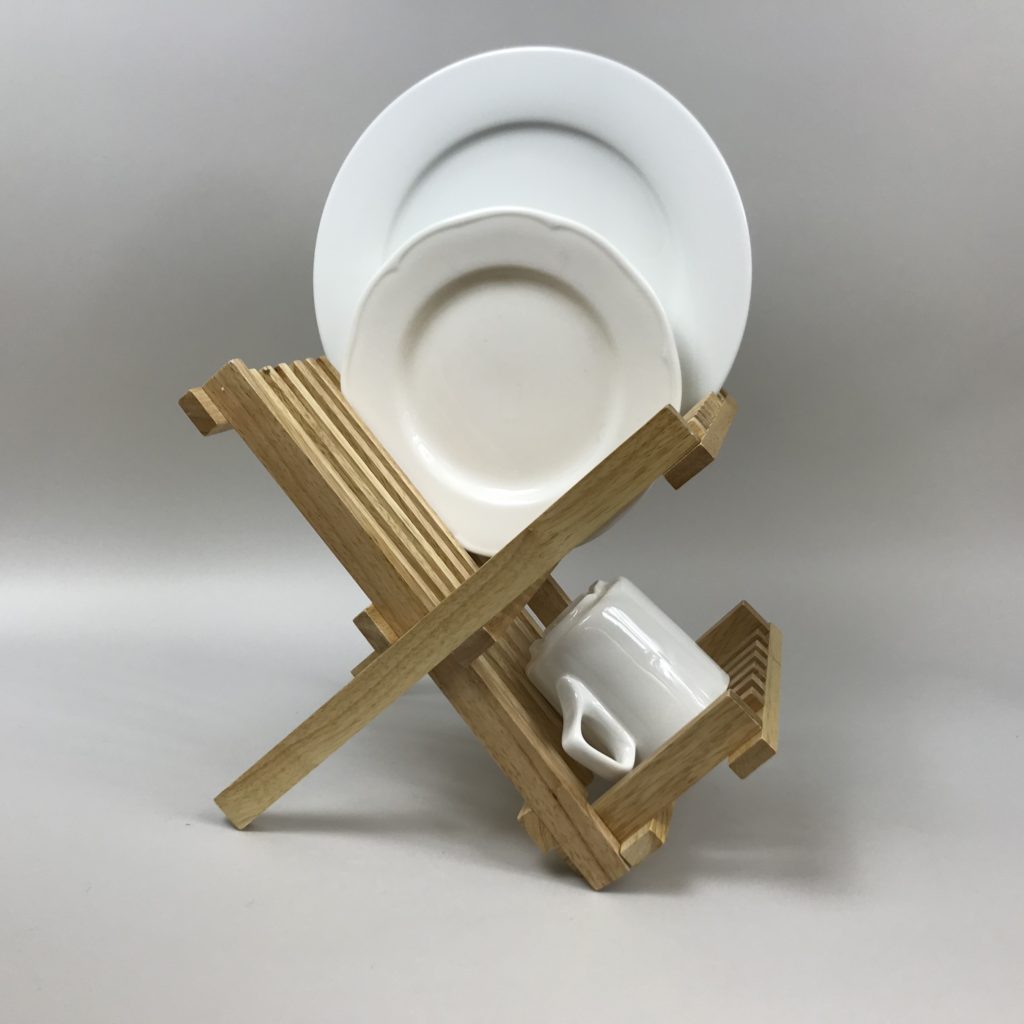 dish drainer rubberwood large side with plates