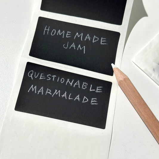 Jam jar labels and chalk pencils