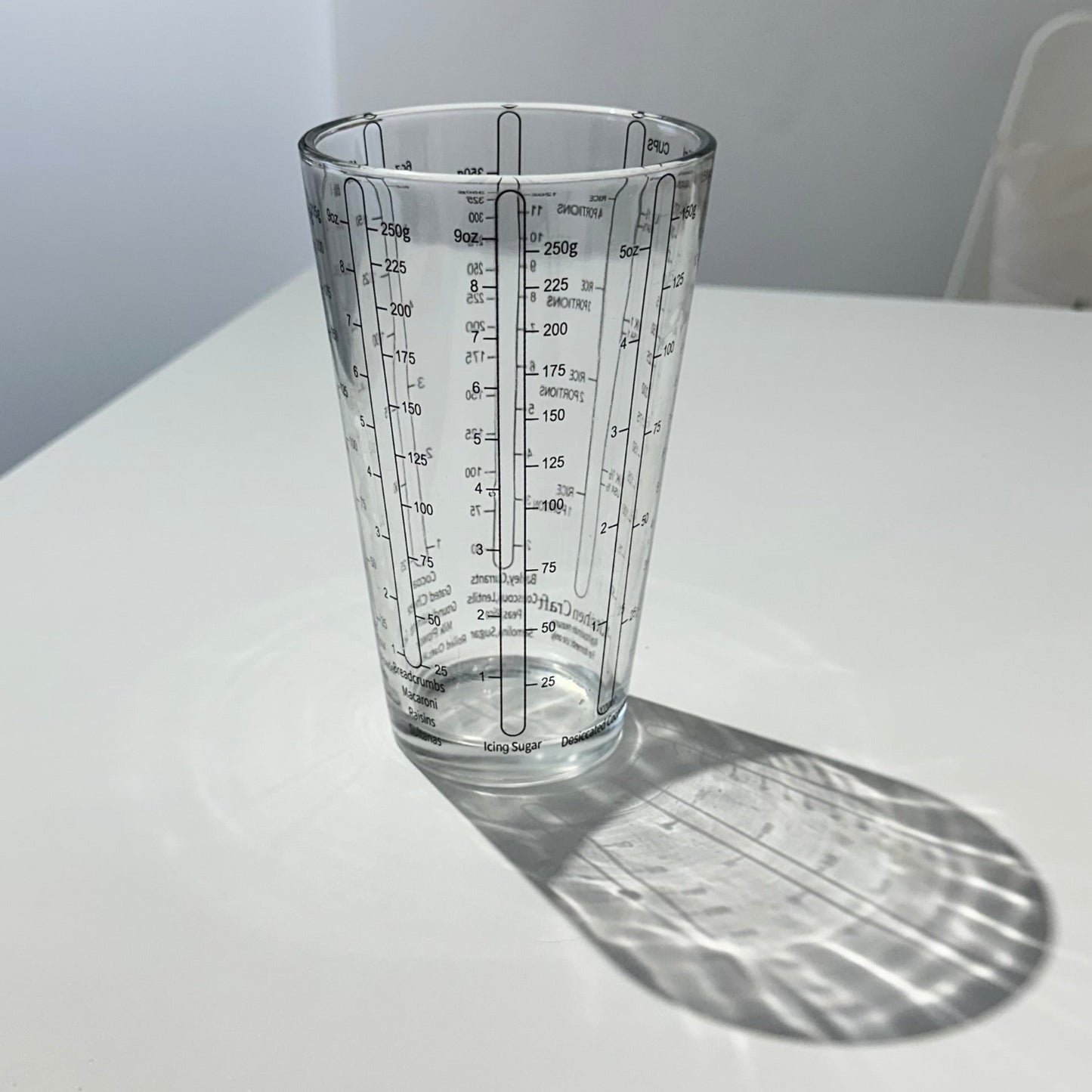 Measuring glass empty showing markings