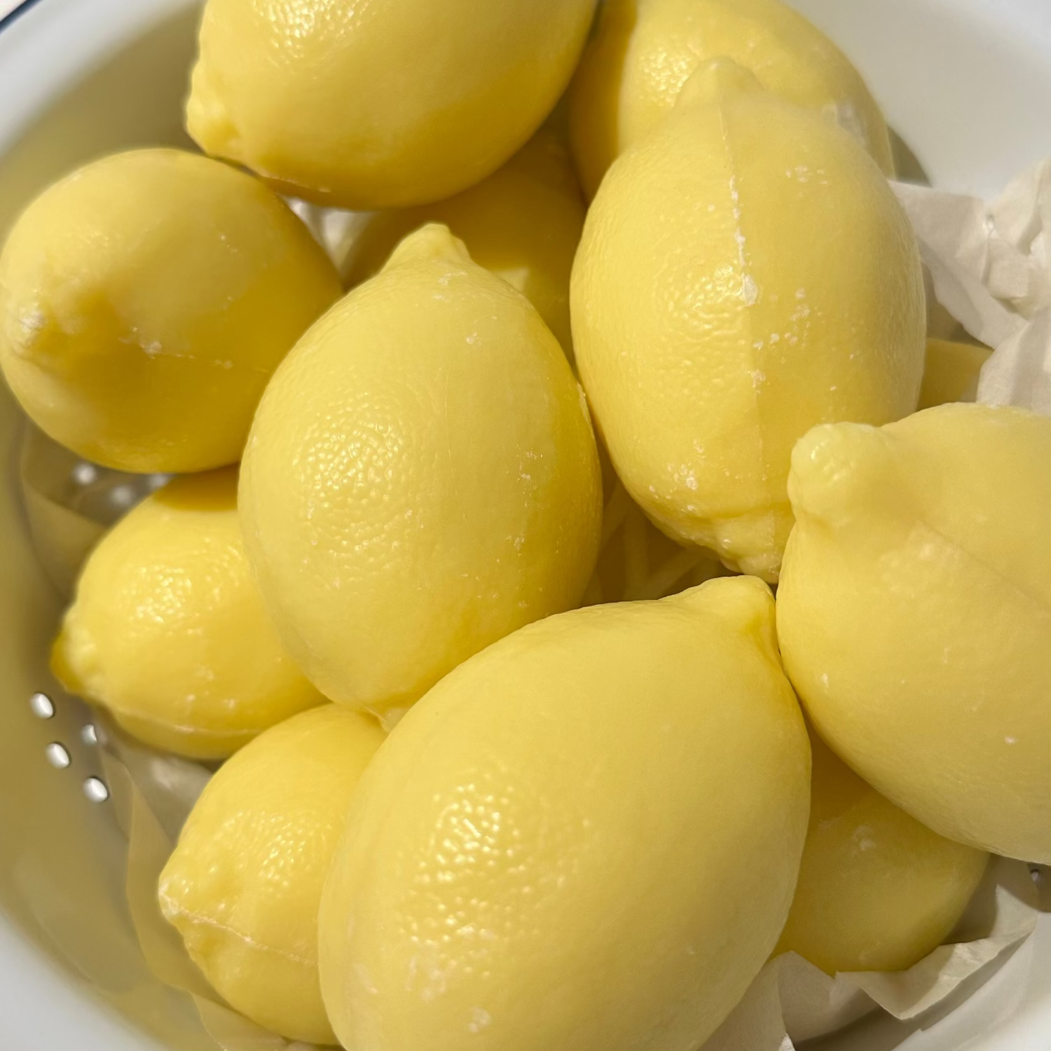 Lemon soap in colander detail