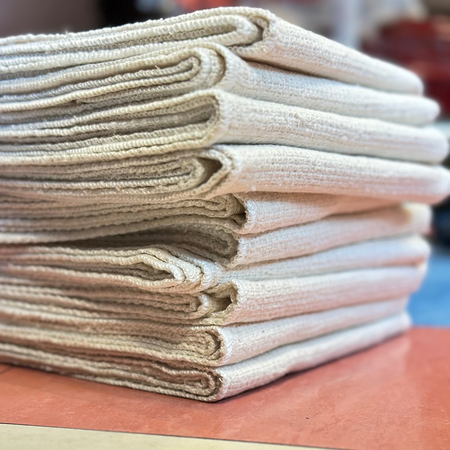 Stack of oven cloths folded