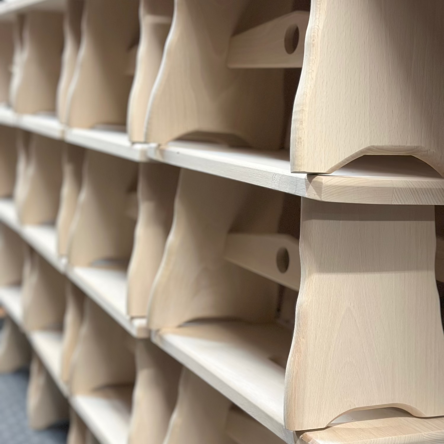 Wooden step stools stacked