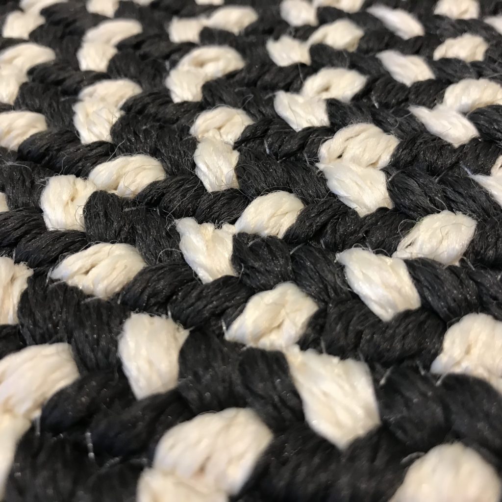 Braided Rug Co recycled plastic black and white rug detail
