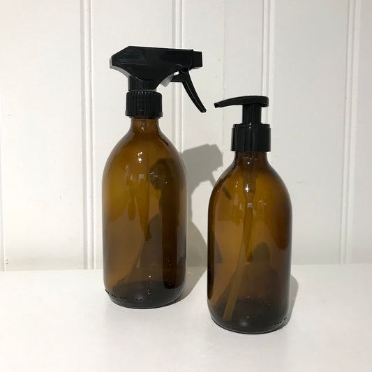 Brown glass pump or spray bottles