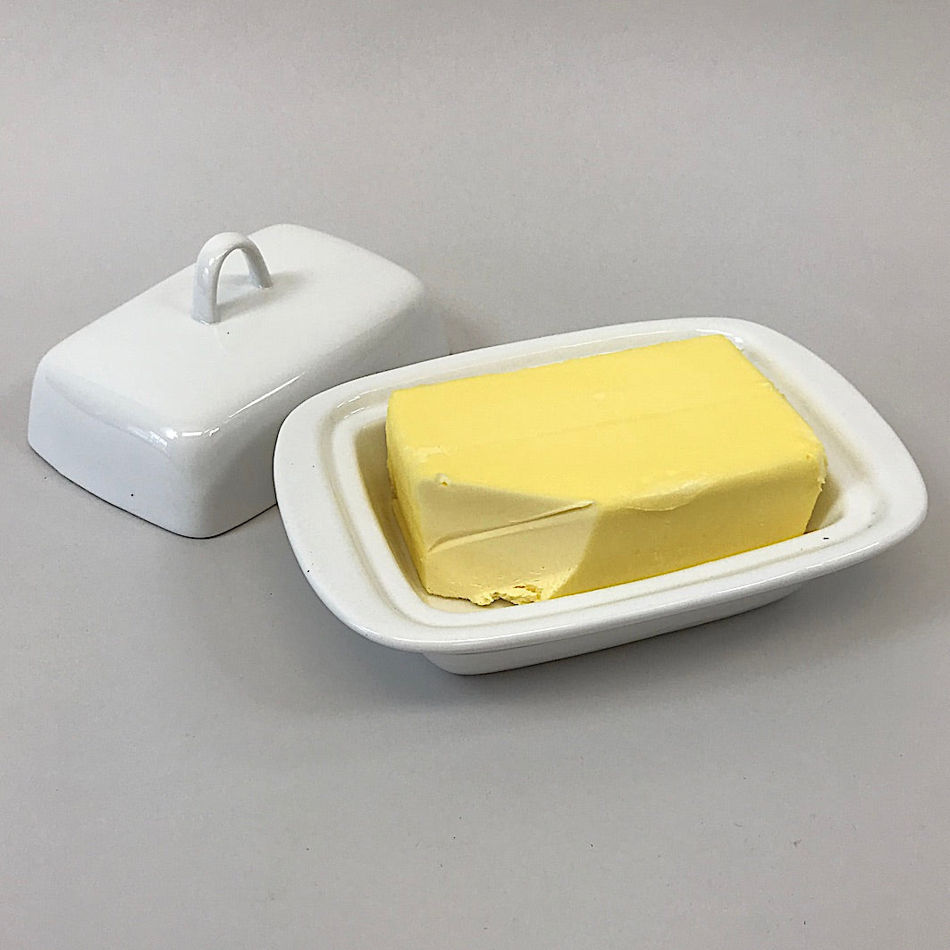Ceramic white butter dish open butter