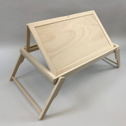 Folding wooden tray angled