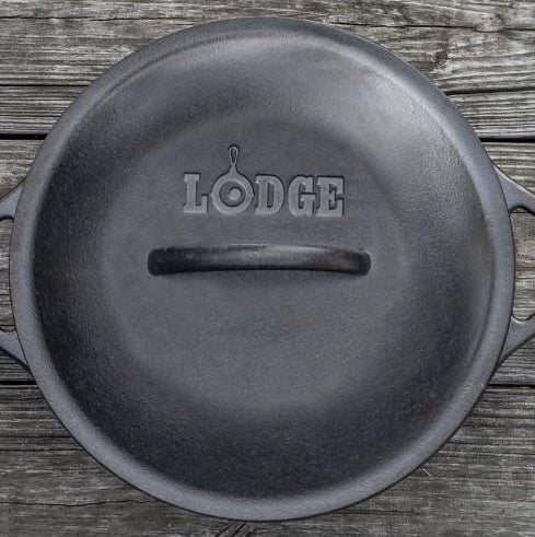 Lodge dutch oven lid:above