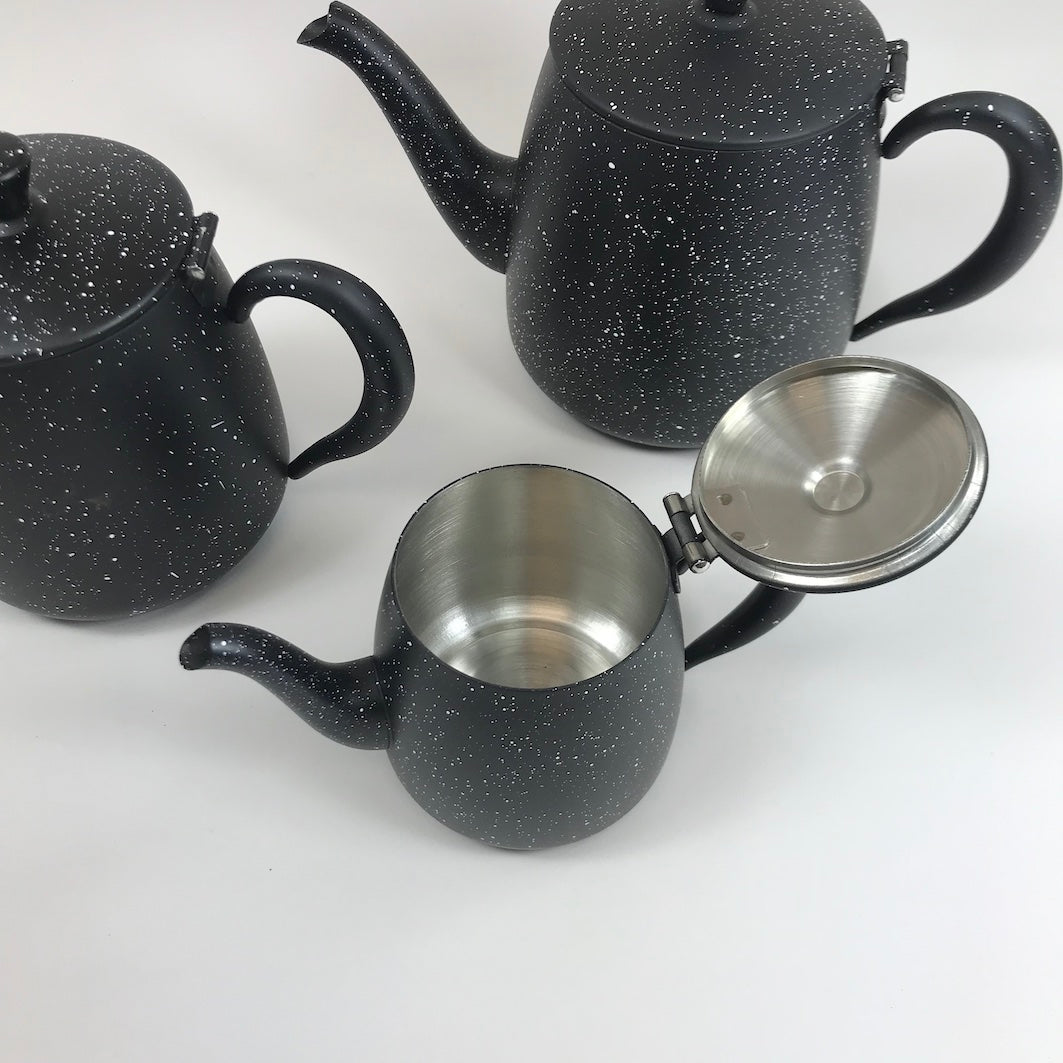 Stainless steel speckled teapot open three sizes