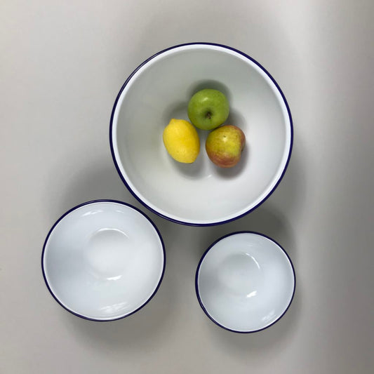 Nimbus enamel mixing and cereal bowls 3 sizes above fruit