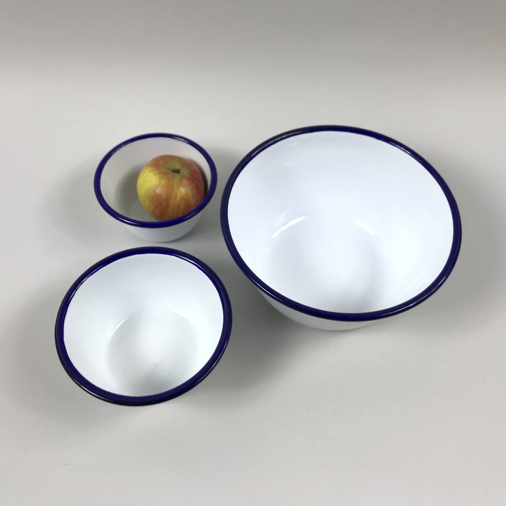 Blue and white enamel pudding basins 3 sizes