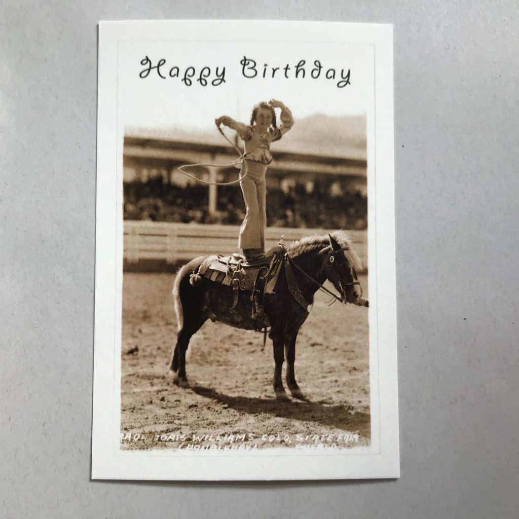 Postcard Happy Birthday girl with tiny horse