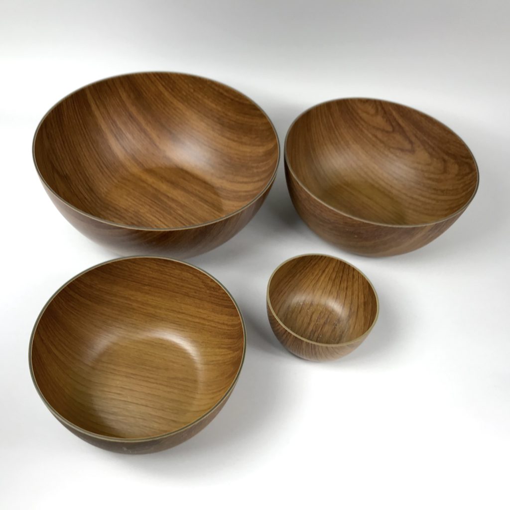 Recycled plastic wood effect round bowls separate