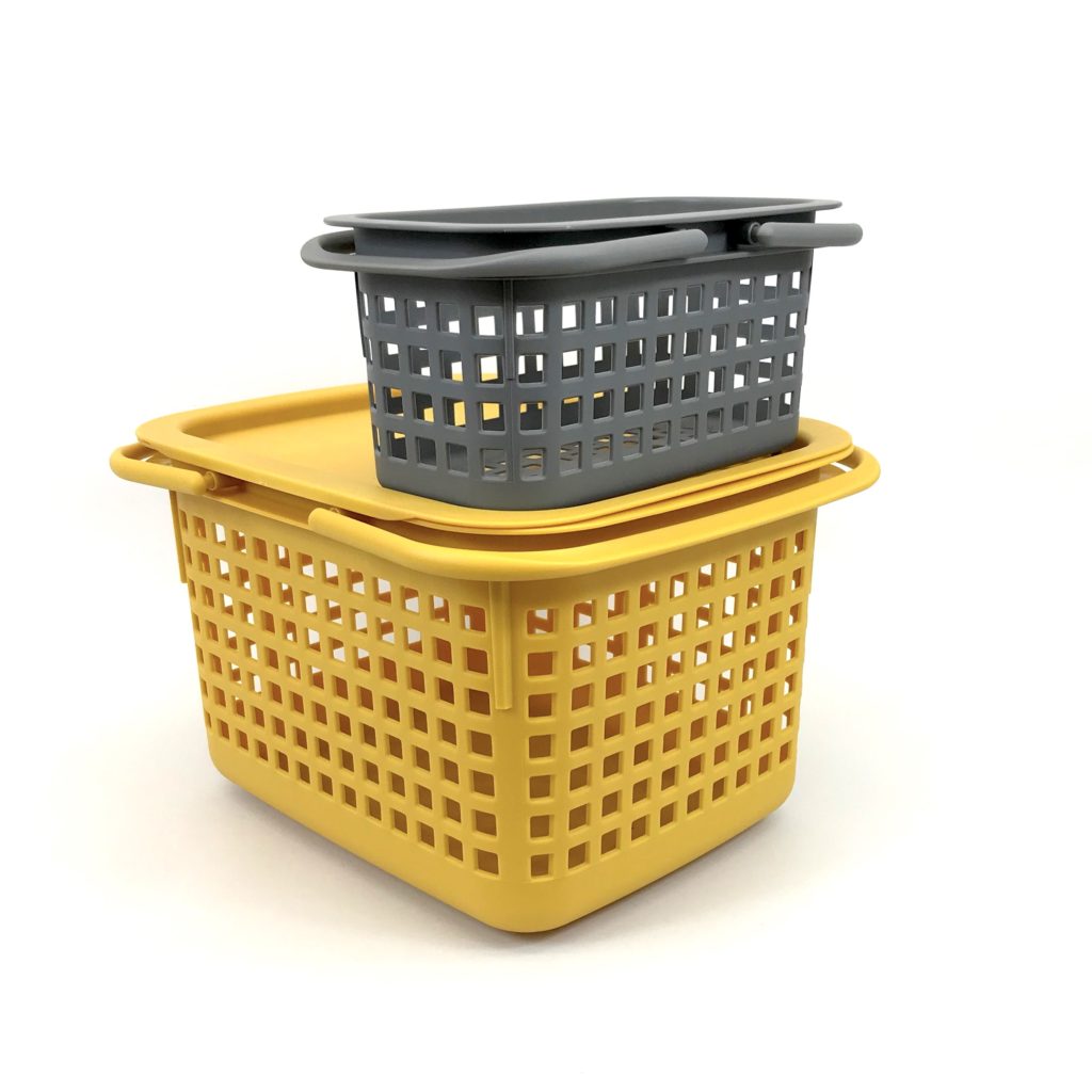 Stacking storage baskets Hachiman yellow med and small grey