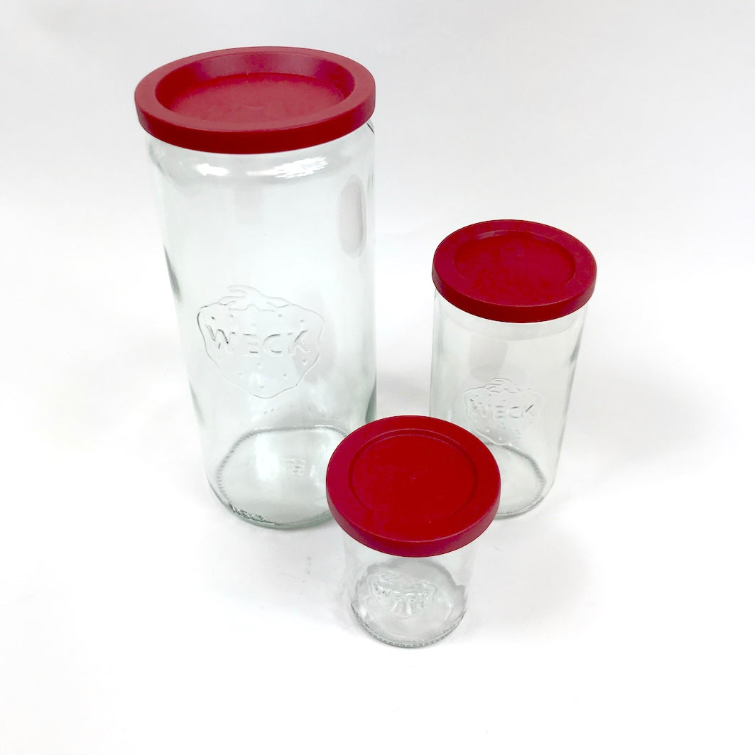 Jars W Weck Jars with red lids | utilitybrighton